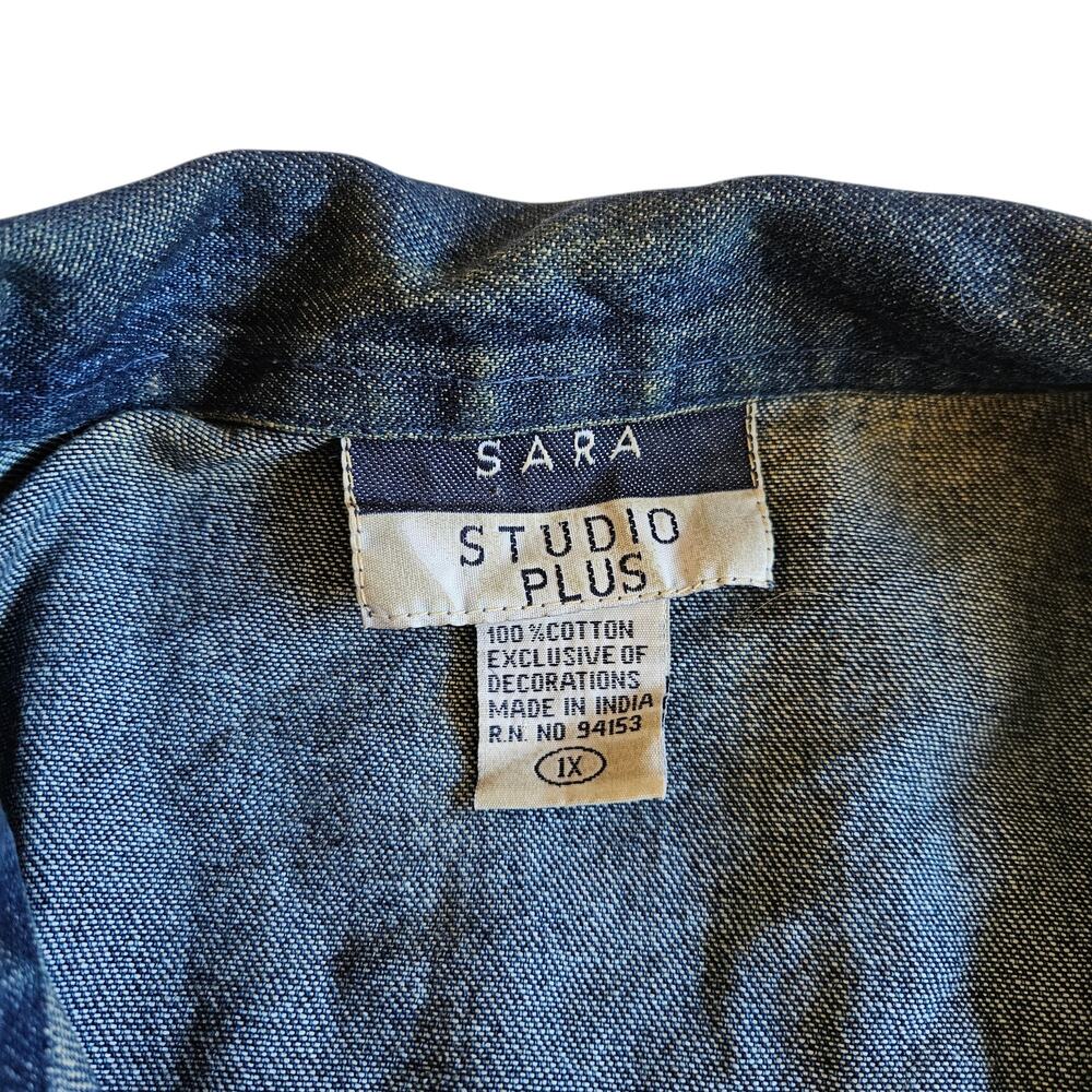 Vintage 90's Patchwork Denim Jacket Button-Up Shi… - image 4